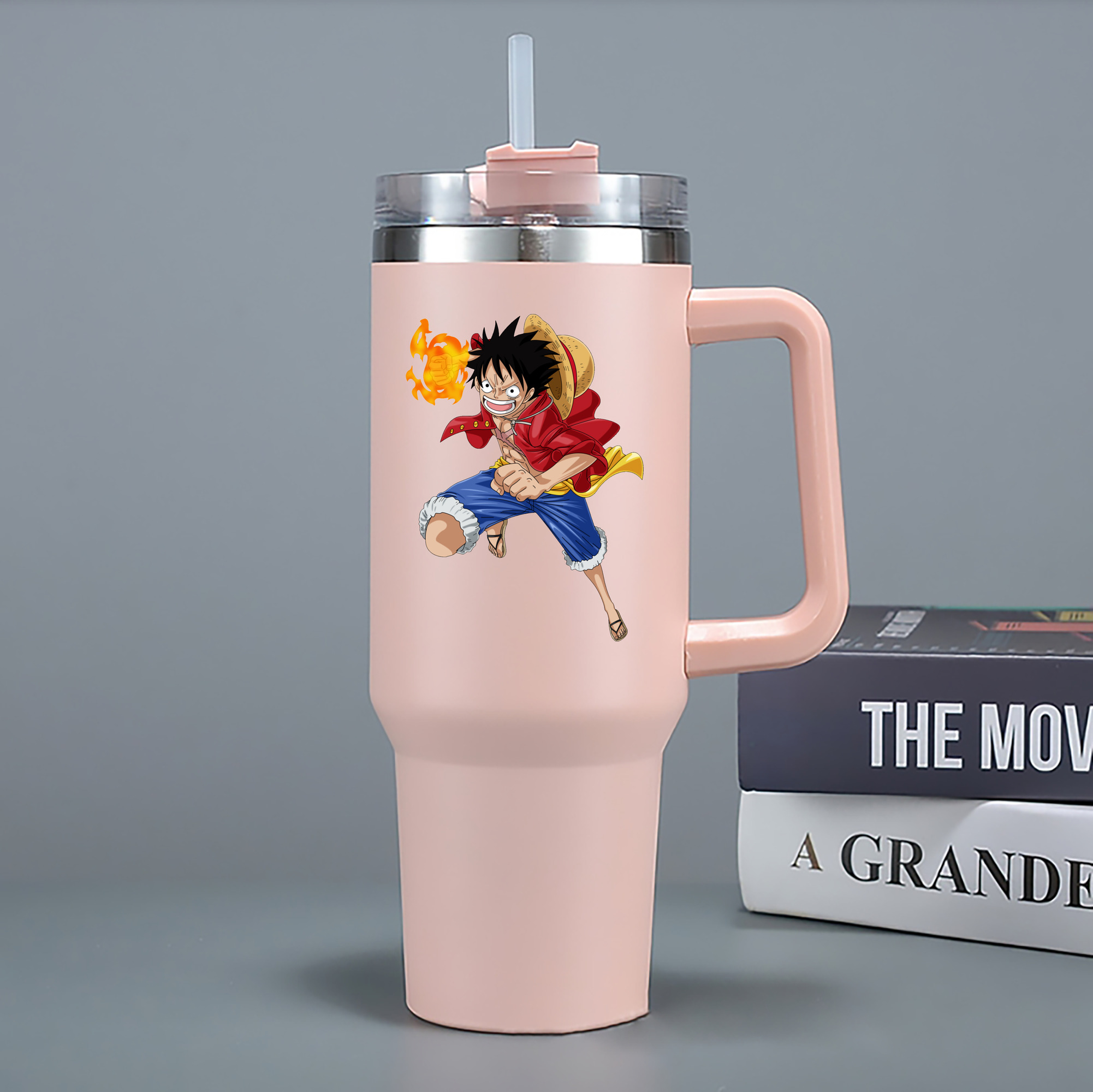 ワンピース モンキー・D・ルフィ ONE PIECE Monkey D. Luffy 1200mL車用タンブラー - クリスタルステッカー（プラスチックストロー付き）